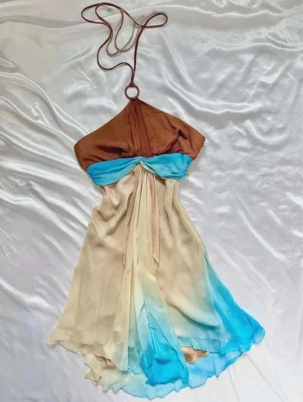 BCBG Brown and Blue Midi Dress